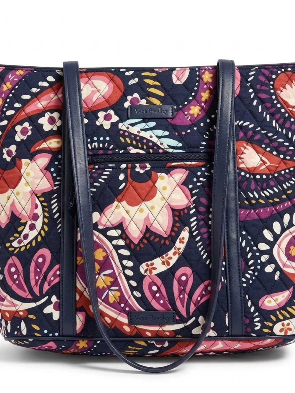 Vera Bradley Trimmed Traveler Tote Bag Purse Painted Paisley Multi Navy Zip Top